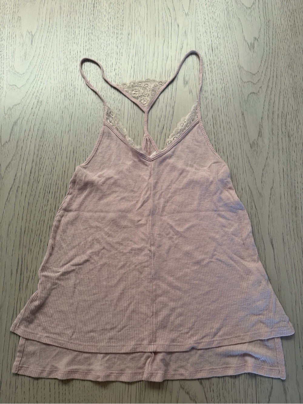 Urban Outfitters Light Pink Ribbed Lace-Trim Racerback Cami